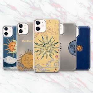 Sun and Moon Phone Case Sun Tarot Astrology Stars Cover for iPhone 16, 15, 14, 13, 12, 11 Samsung S25, S24, S23, A56 Pixel 9Pro XL, 8A 8Pro