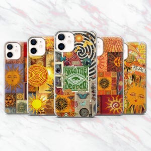 Sun Collage Phone Case Retro Orange Groovy Hippie Cover for iPhone 16, 15, 14, 13, 12, 11 Samsung S25, S24, S23 Pixel 9Pro XL, 8A, 8Pro, 7A
