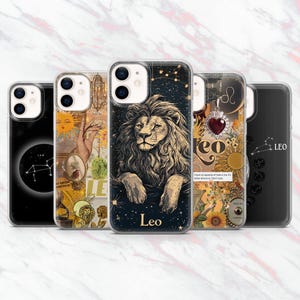 Custodia per telefono Leone con segno zodiacale e oroscopo per iPhone 16, 15, 14, 13, 12, 11, Samsung S25, S24, S23, Pixel 9Pro XL, 8A, 8Pro, 7A