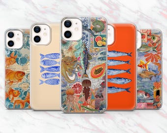Fish Phone Case Ocean Sea Life Sardines Cover for iPhone 16, 15, 14, 13, 12, 11 Samsung S25, S24, S23 Pixel 9Pro XL, 8A 8Pro