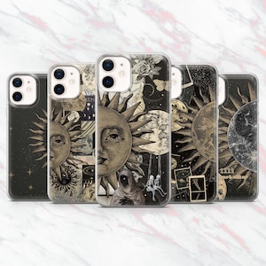 太陽と月の携帯電話ケース 天体タロットカード 占星術カバー iPhone 16、15、14、13、12、11 Samsung S25、S24、S23、Pixel 9Pro XL、8A、8Pro用
