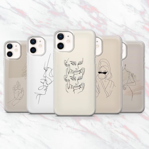 Line Art Phone Case One Line Abstract Minimal Cover for iPhone 16, 15, 14, 13, 12, 11 Samsung S25, S24, S23 Pixel 9Pro XL, 8A, 8Pro, 7A
