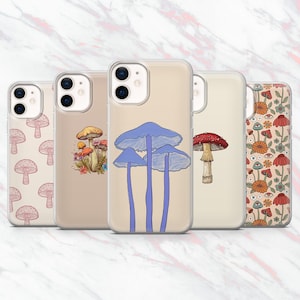 Mushroom Phone Case Cottagecore Forest Fungi Cover for iPhone 16, 15, 14, 13, 12, 11 Samsung S25, S24, S23 Pixel 9Pro XL, 8A 8Pro