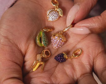 Sparkling Fruit Charm Pendant, Colorful Birthstone Jewelry, DIY Gold Tone Pendant for Necklace Bracelet