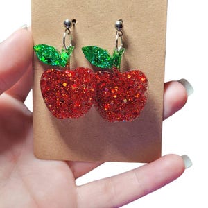 Glitter Apple Resin Earrings – Handmade Statement Dangles