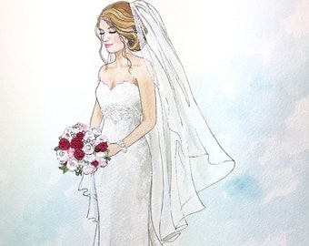 Bridal Illustration. Bride Gift from Groom. Wedding Art. Personalized Wedding Gift. Anniversary Gift Idea.