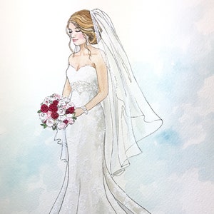 Bridal Illustration. Bride Gift from Groom. Wedding Art. Personalized Wedding Gift. Anniversary Gift Idea. image 1