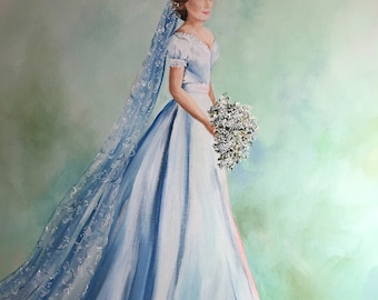 Painting of Bride. Fashion Art. Anniversary gift.Wedding painting.Gifts for women.Figurative art.Wedding art.Art for girls.Fashion painting.