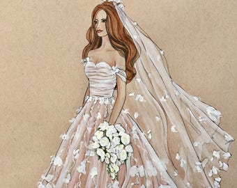 Fashion Illustration of beautiful bride. Great gift for brides, an anniversary, or that fashionista in your life!