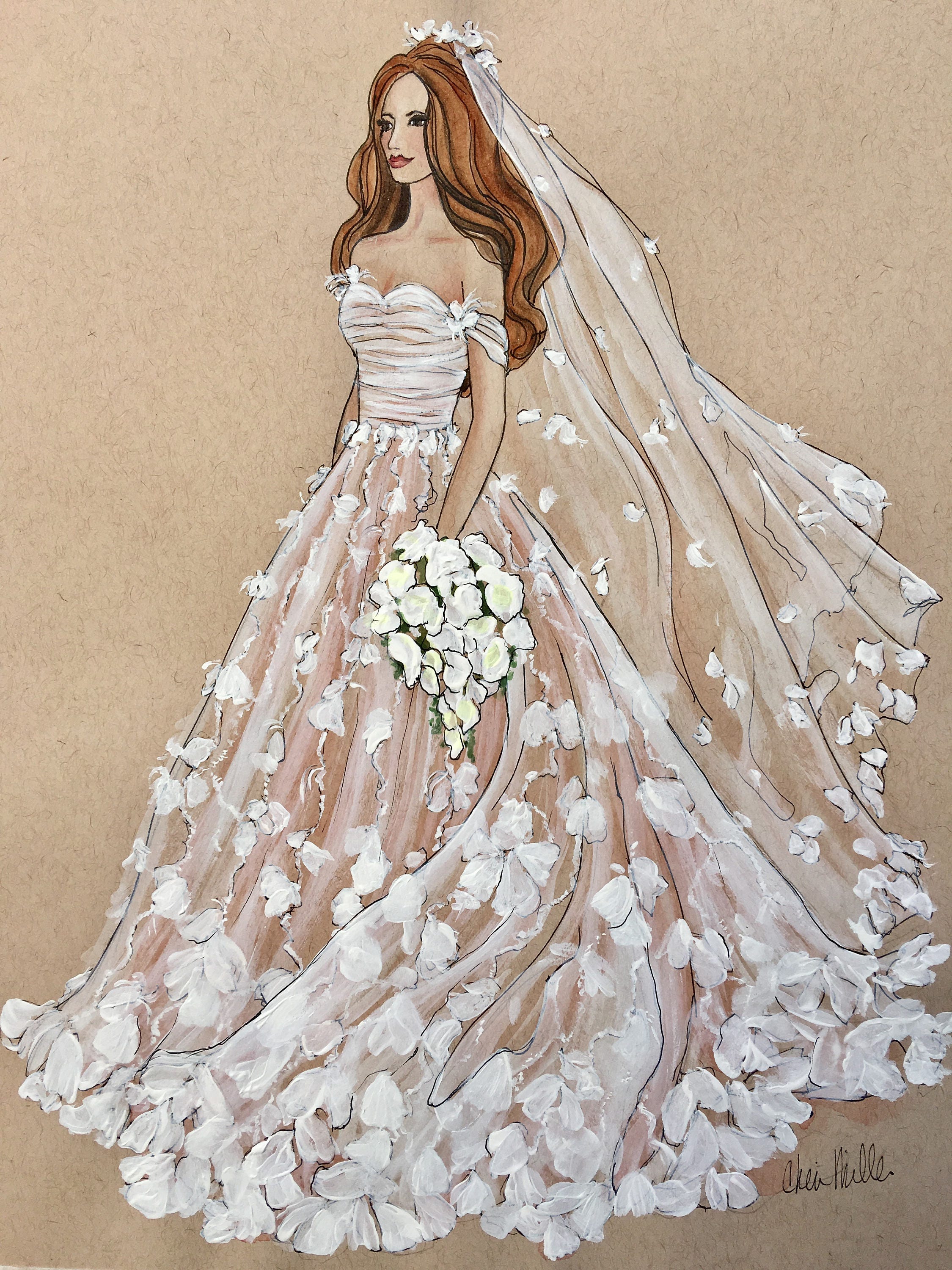 Eris Tran on Instagram: “Wedding illustration for my client! #sketching # draw #dress #dr… | Wedding dress drawings, Wedding dress sketches, Fashion drawing  dresses