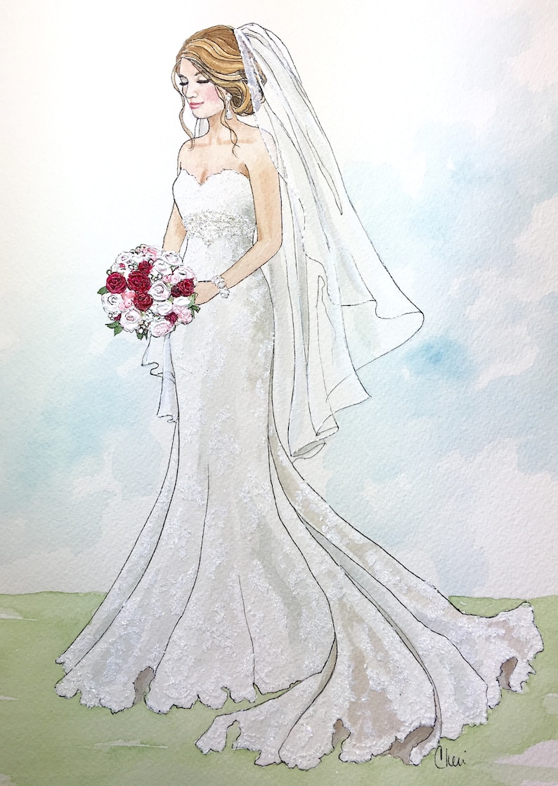 Bridal Illustration. Bride Gift from Groom. Wedding Art. Personalized Wedding Gift. Anniversary Gift Idea. image 1