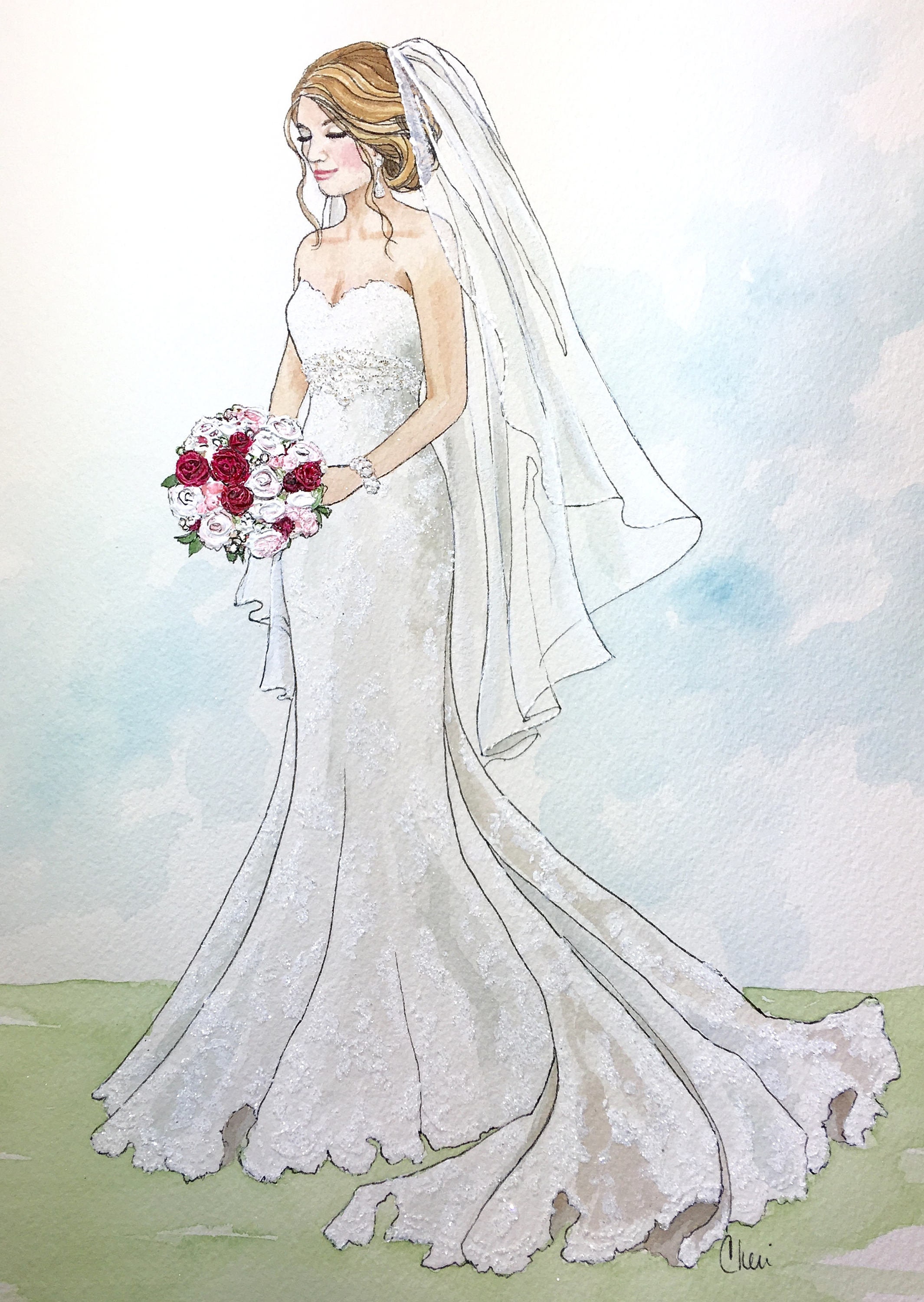 Bridal Illustration. Bride Gift From Groom. Wedding Art. - Etsy Sweden
