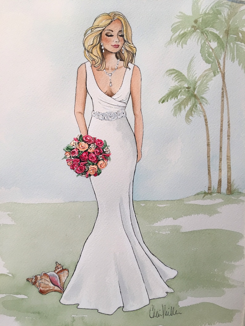 Bridal Illustration. Bride Gift from Groom. Wedding Art. Personalized Wedding Gift. Anniversary Gift Idea. image 4