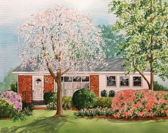 Watercolor House Painting, Painting of House, Retirement Gift idea, House Portrait,Anniversary Gift, Custom House Painting, House Art
