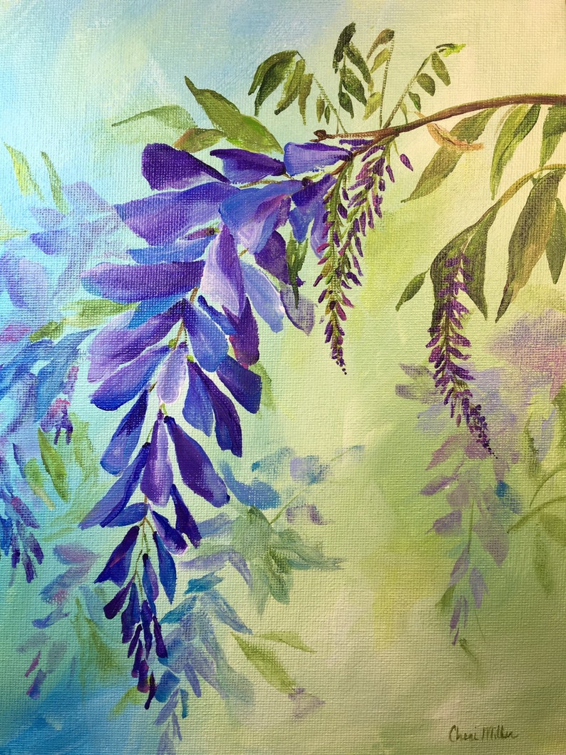 Wisteria Painting, Floral Art, Flower Painting, Mothers Day Gift