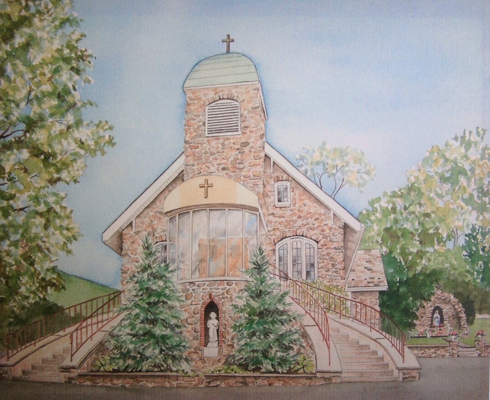 Pintura de acuarela de iglesia acuarela Iglesia Católica de - Etsy España