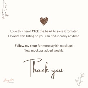 Text with information about the product. 
Love this item? Click the heart to save it for later!
Favorite this listing so you can find it easily anytime.
Follow my shop for more stylish mockups!
New mockups added weekly!
Thank you