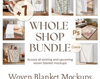 Woven Blanket Mockup Bundle, Whole Shop Bundle, Jacquard Fabric, Canva Drag and Drop Template, PSD Woven Blanket Mock Up, Instant Download