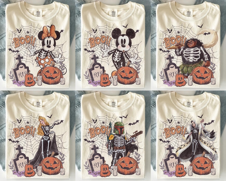 Retro Disney Halloween Skeleton All Characters Shirt, Mickey's Not So Scary Halloween Party Tee Shirt, Disney Halloween Family 2026 Shirts image 3