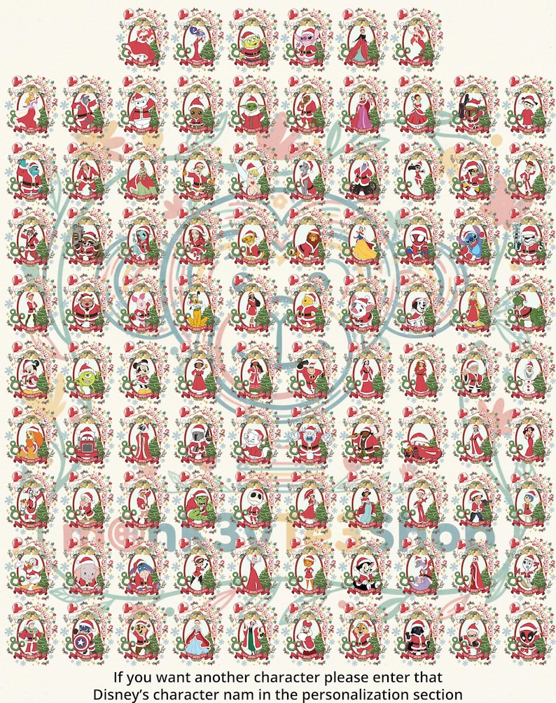 Chemise rétro Noël 2025 Disney, chemise tous les personnages de Noël Disney, chemises de Noël famille Disney, chemises de groupe de Noël Disney image 2