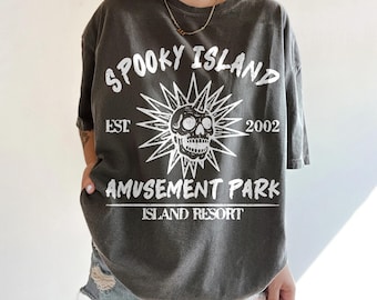 Comfort Colors Spooky Island Amusement Park Shirt, Funny Halloween Skeleton Shirt, Retro Halloween Shirt, Halloween Shirt, Disco Skull Shirt