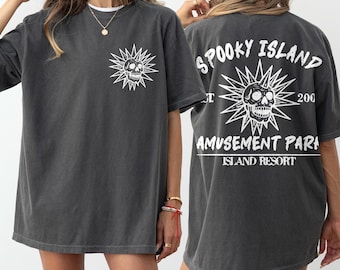 Comfort Colors Spooky Island 2 Side Shirt, Retro Halloween Shirt, Funny Halloween Skeleton Shirt, Disco Skull Shirt, Summer Spooky Shirt
