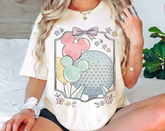 Retro Coquette Bow Disney Epcot Balloons Shirt, Disney Trip Shirt, Epcot World Tour 1982 Tee, Disneyworld Matching Shirt, Disney Epcot Shirt