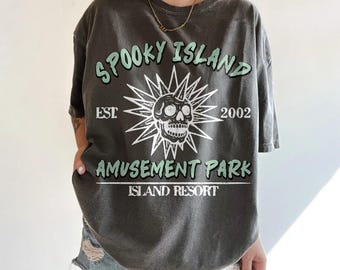 Comfort Colors Spooky Island Amusement Park Shirt, Halloween Shirt, Funny Halloween Skeleton Shirt, Retro Halloween Shirt, Disco Skull Shirt