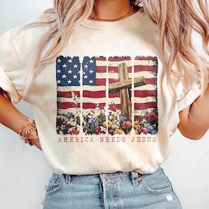 Comfort Colors America Needs Jesus Shirt, Christian 4th of July Shirt, Retro America Shirt, Fourth of July Jesus Independence Day, USA Shirt