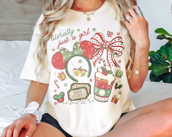 Camiseta retro navideña de Minnie "Literalmente solo una niña", camiseta con lazo de Minnie, camiseta navideña de Disney, camiseta navideña de Disney con lazo coqueto