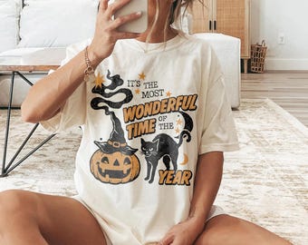 Comfort Colors Halloween Black Cat Tshirt, Spooky Season Shirt, Vintage Halloween Shirt, Halloween Witch Shirt, Retro Fall Halloween Shirt