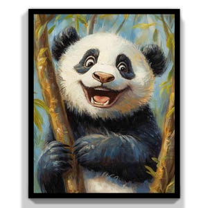 Panda feliz - Pintura al óleo con IA/Decoración de pared