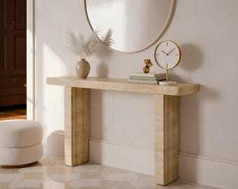 Travertine Console Table, Natural Stone Entryway Table, Luxury Beige Hallway Decor, Artisan Crafted Furniture