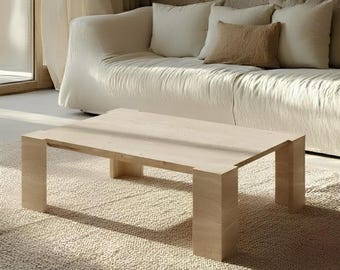 Travertine Coffee Table, Rectangular Pedestal Center Table for Living Room, Custom Order Stone Furniture