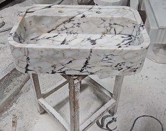 Calacatta Viola Marble Sink, Fluted Countertop Basin, Handmade Italian Natural Stone Bathroom Washbasin