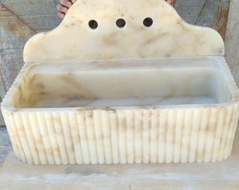 Calacatta Gold Marble Fluted Wall Mount Sink with Backsplash, Handmade Vanity