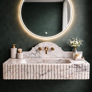 Calacatta Viola Marble Wall Mount Sink with Backsplash