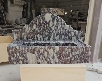 Calacatta Viola Marble Wall Mount Vanity Sink with Fluted Backsplash, Luxury Powder Room Basin