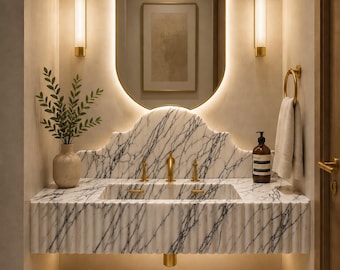 Lilac Marble Sink Wall Mount Sink with Backsplash, Powder Room Vanity Purple Basin