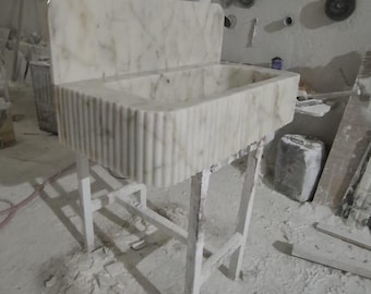 Carrara Gold Marble Wall Mount Sink with Backsplash