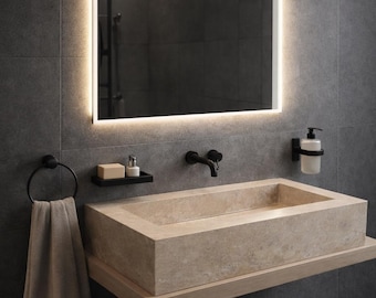 Handmade Travertine Wall Mount Sink, Modern Beige Stone Bathroom Vanity Basin