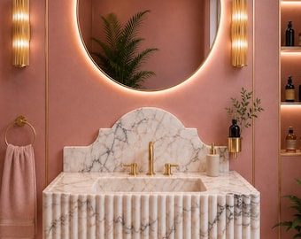 Calacatta Viola Marble Sink, Luxury Purple Veined Vanity Basin, Fluted Natural Stone