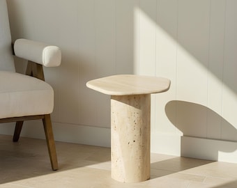 Handmade Travertine Plinth Coffee Table, Modern Farmhouse End Table