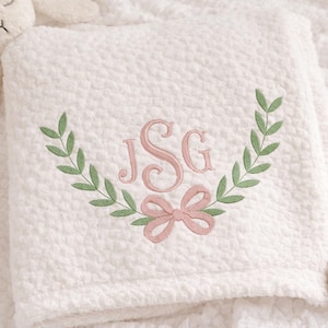 Bow Laurel Monogram Frame Embroidery Design – Floral Wreath (Digital Download)