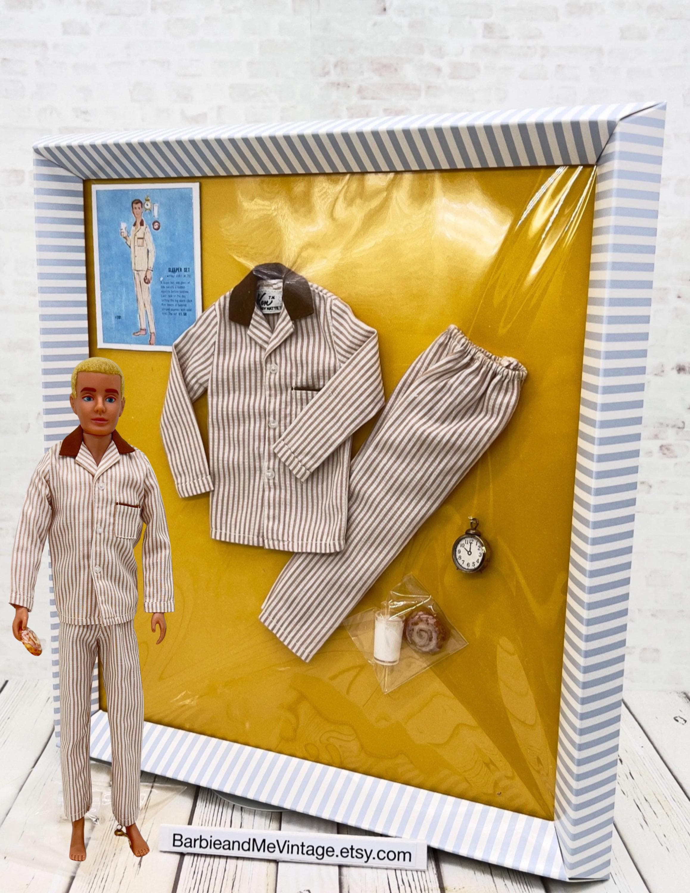 Ken！【美品】B&W_606S2 Vintage Ken #781 “sleeper Set”complete: Pajamas Clock Milk