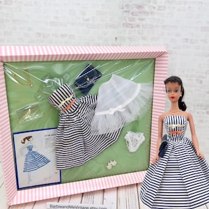 cotton on barbie dress Vintage BARBIE Cotton Casual #912 Dress Strapless Navy & White Stripe  Sundress ~ Pristine Condition ~ BARBIE Collectible Made for MATTEL