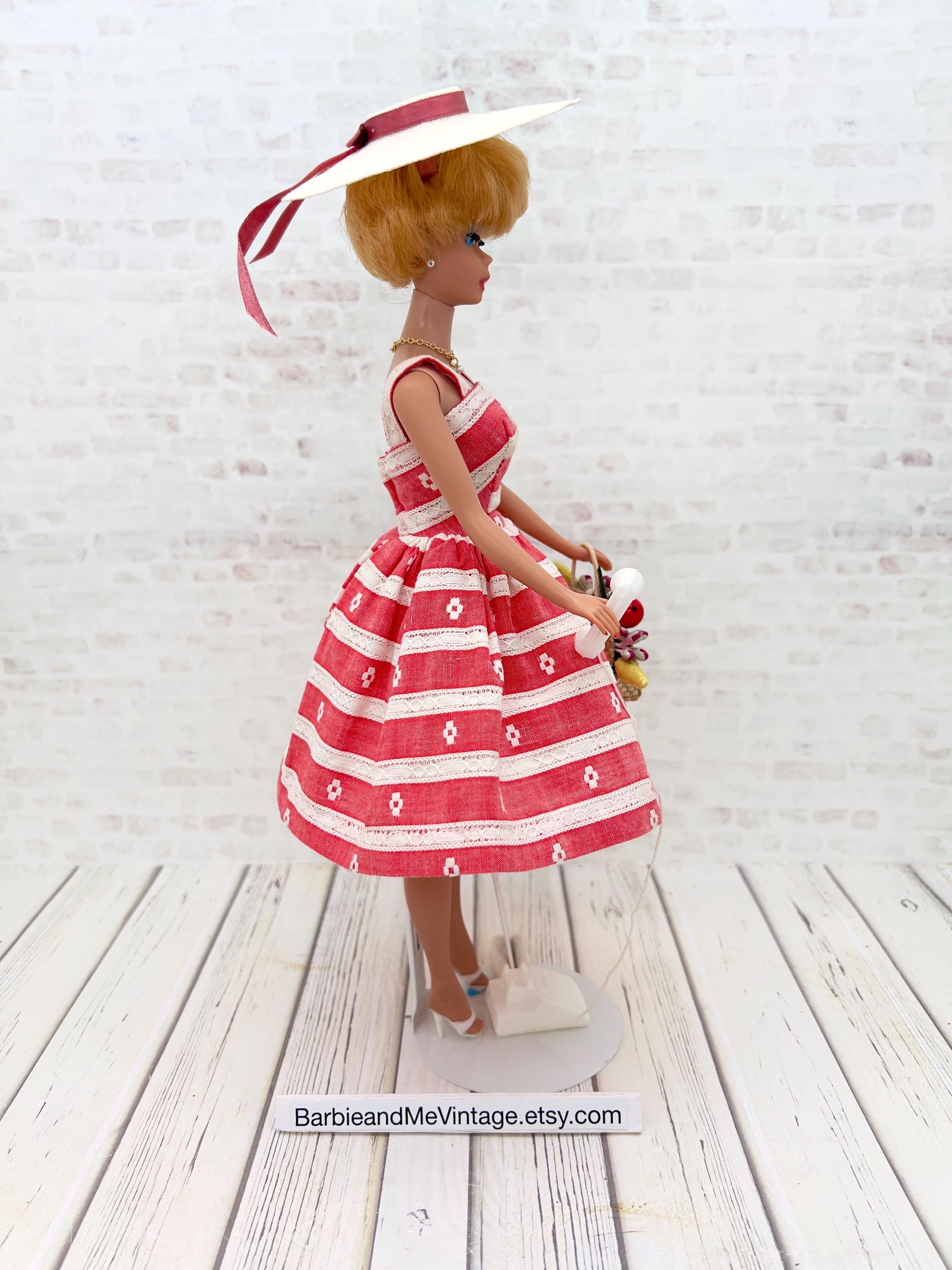 ヴィンテージBarbie Vintage Barbie #956 Busy Morning Set: Red Stripe Dress Hat Purse