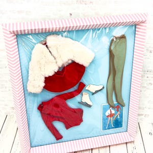 Vintage Barbie #”942 "Icebreaker “Complete -Red Bodysuit, Red Velveteen Skirt Skates White Fur jacket tights  READ- (Doll NOT included) Used