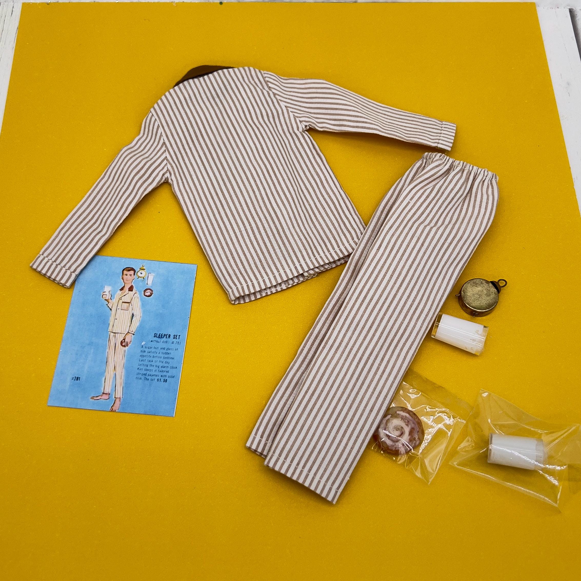Vintage Ken #781 “sleeper Set”complete: Pajamas Clock Milk