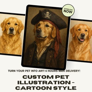 Personalized Pet Illustration - Cartoon Style Custom Dog or Cat Illustration, Digital Download(6 Hours Delivery)